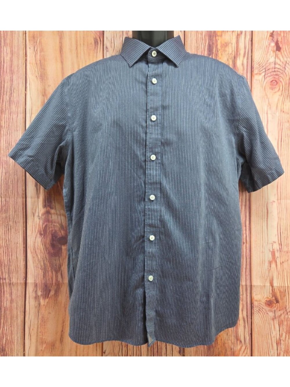 Untuckit Mens Wrinkle-Free Blue Striped Short Sleeve Shirt Large